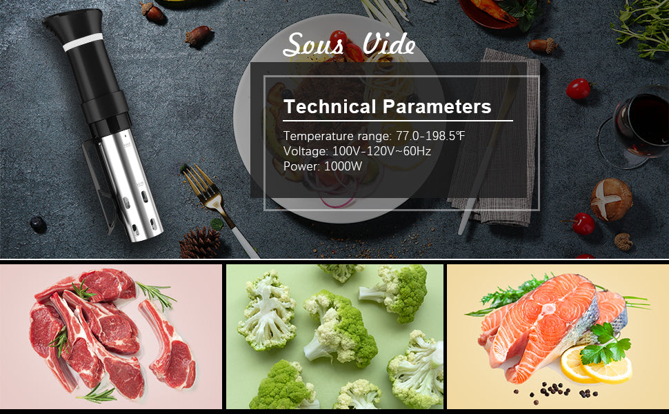 Sous Vide Machines, Immersion Circulators with Recipe, Temperature and Time Digital Display Control, 1000W