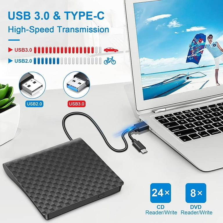 External DVD Drive, Amicool USB 3.0 Type-C CD DVD +/-RW Optical Drive USB C Burner Slim CD/DVD ROM