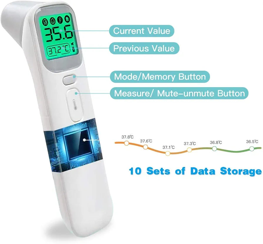 AOJ20A 4 in 1 Thermometer, Forehead Ear Thermometer w Bluetooth APP, Non-Contact Infrared Thermometer for Baby and Adults, LCD Display Accurate & Instant Reading Temperature, Fever Alarm