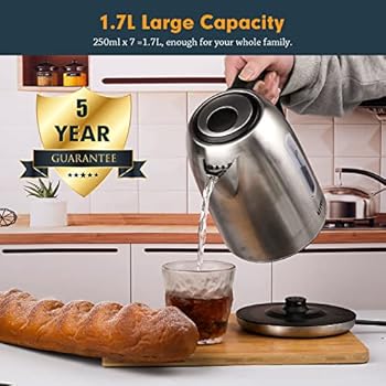 Amazon Brand – Umi Electric Kettle 2200 W Fast Boiling 1.7 Litre Cordless Kettle with Illumination LED Lighting, Strix Controller, Dry Boil Protection, Stainless Steel