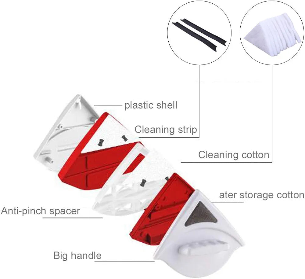 Double-sided Magnetic Window Cleaner Glass Wiper for Double Glazed Windows with Thickness of 0.5"-1.0"(15-24mm) Useful Glass Cleaning Tools