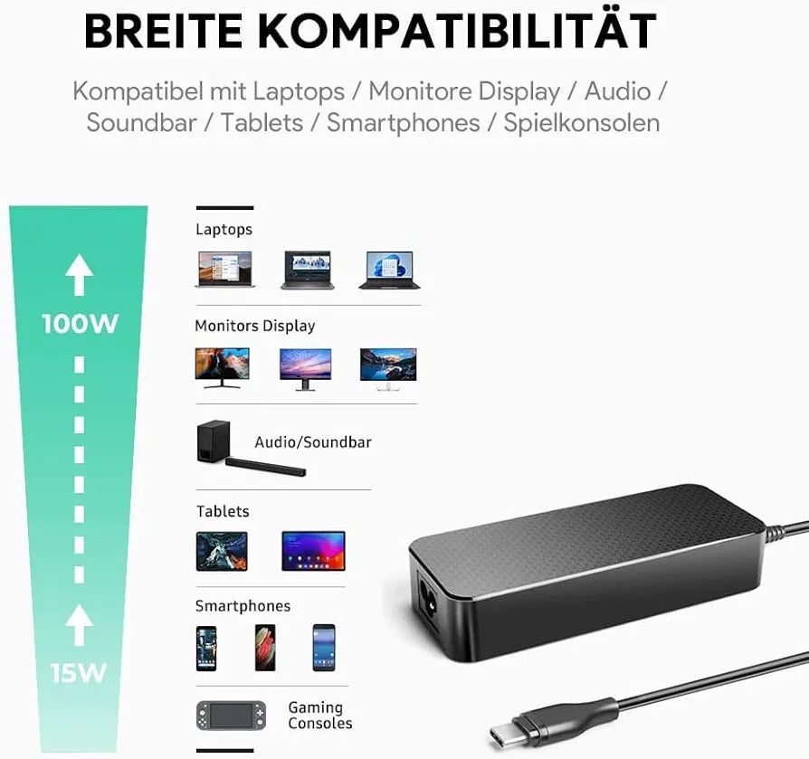 HKY USB C Charger 100 W USB-C Type C Power Supply Charger for MacBook 12 inch, MacBook Pro 13 inch / 15 inch, Surface GO, Surface Book 2, ChromeBook, Dell, HP, ACER, ASUS, Lenovo Yoga Thinkpad