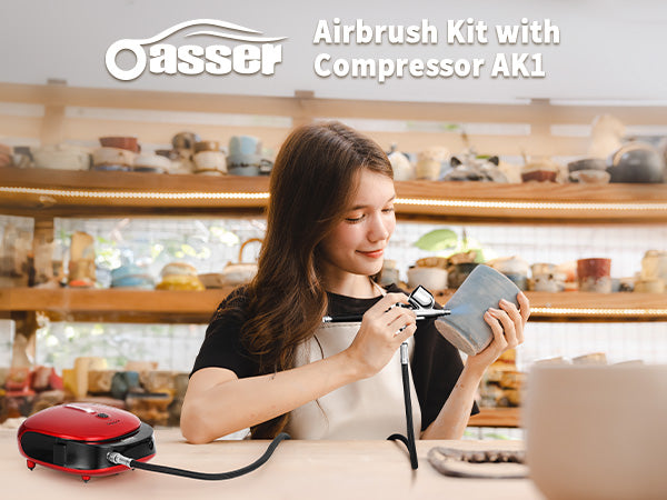 Oasser Airbrush Compressor Kit, Dual Action Airbrush Suit with Rechargeable 1000mAh Lithium Battery, 0.3mm Nozzle and 7CC Cup, Spray Airbrush Gun for Model, Tattoo, Manicure, Cake, Cosmetics, Painting