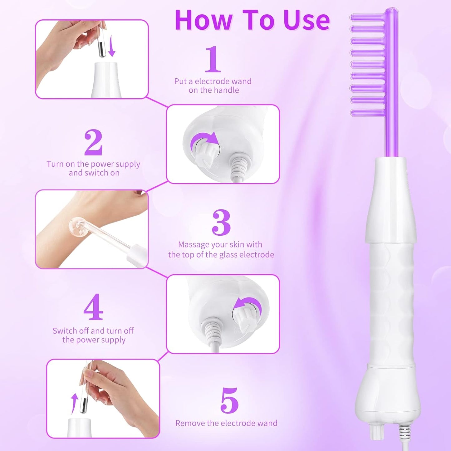Portable High Frequency Facial Machine Wand Skin Tightening Facial, Firms Skin Reduces Wrinkles