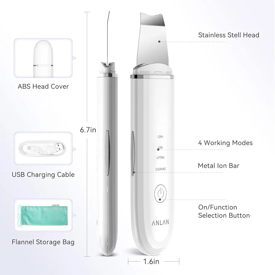 Skin Scrubber, ANLAN Ultrasonic EMS Ion Exfoliating Device Face Cleanser and Blackhead Remover Pores Cleaning Wrinkle Remover Comedone Extractor Skin Care with 4 Modes USB Rechargeable