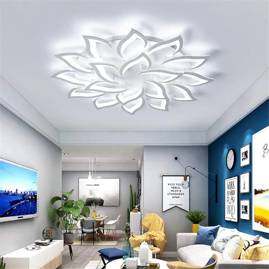 JIAODIE Dimmable LED Ceiling Light Petal Chandelier Flowers Dining Table Lamp Modern Metal Acrylic Ceiling Lamp Living Room Kitchen Bedroom Indoor Ceiling Light Lighting, 18 Heads/Diameter 120 cm/168