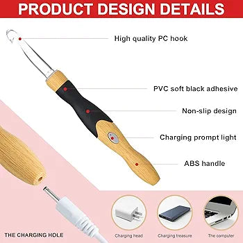 Lighted Crochet Hook Set - 11 Size Interchangeable Heads 2.5mm to 8.0mm with Latest Bag,USB Rechargeable LED Lighted Crochet Hook Set for Arthritic Hands (Black Bag Purple Handle