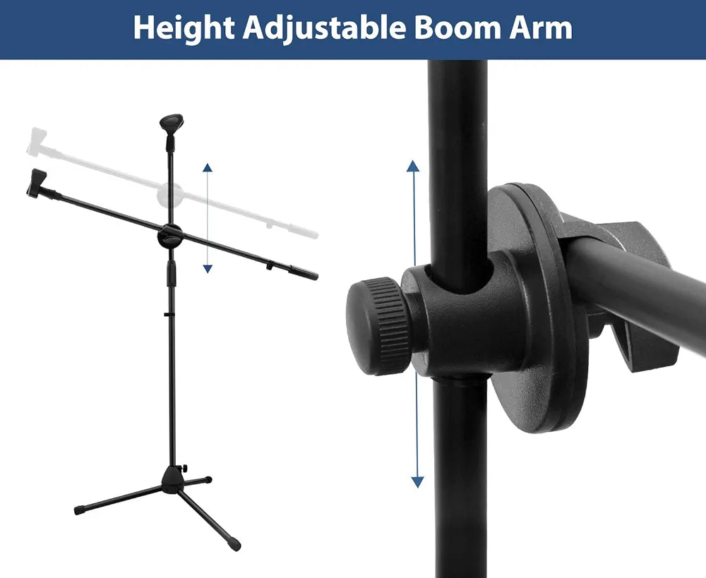 Microphone Stand, Ohuhu Tripod Boom Mic Stands, Dual Mic Clip, Collapsible, Black