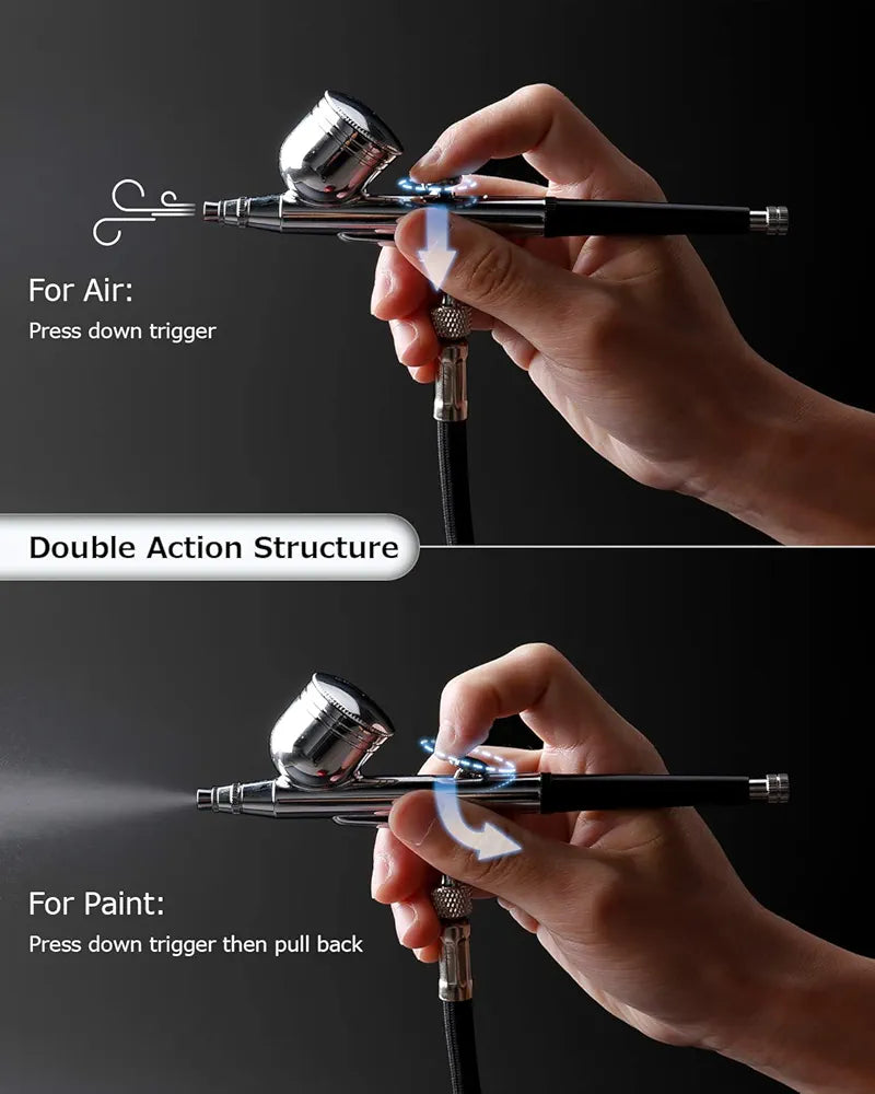 Oasser Airbrush Compressor Kit, Dual Action Airbrush Suit with Rechargeable 1000mAh Lithium Battery, 0.3mm Nozzle and 7CC Cup, Spray Airbrush Gun for Model, Tattoo, Manicure, Cake, Cosmetics, Painting