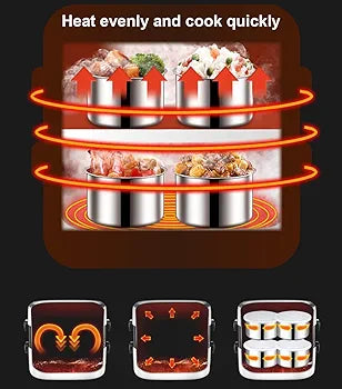 Portable Self Cooking Electric Lunch Box, Mini Rice Cooker, 2 Layers 4 Stainless Steel Steamer Food Insulation Lunch Box for Home Office Dormitory Travel Outdoor Kitchen Cook Raw Food