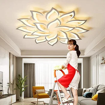 JIAODIE Dimmable LED Ceiling Light Petal Chandelier Flowers Dining Table Lamp Modern Metal Acrylic Ceiling Lamp Living Room Kitchen Bedroom Indoor Ceiling Light Lighting, 18 Heads/Diameter 120 cm/168
