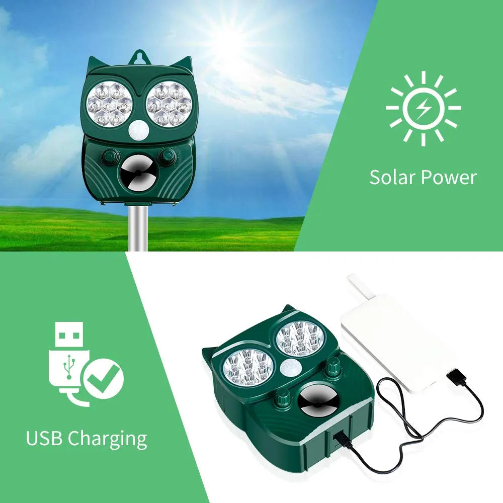 Professional Repellent, Solar Powered Ultrasonic Repellent IP66 Waterproof Adjustable Frequency to Repel 5 Adjustable Modes Animal Repeller Ultrasound Repellent (green)