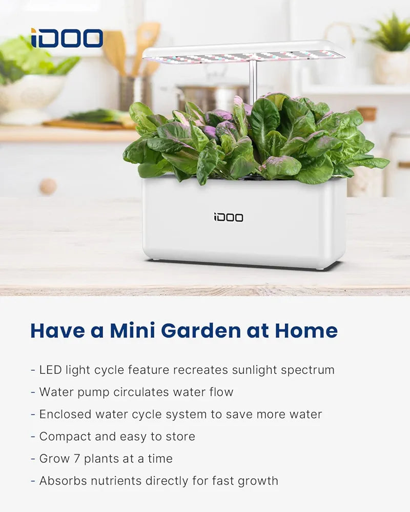 iDOO Smart Garden System, Hydroponic System with LED Grow Light, Germination Kit with Automatic Timer, Hydroponic Propagation Systems Height Adjustable, 37 cm, White (7 Pods)