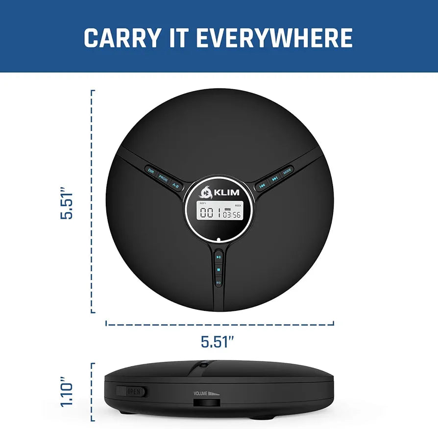 KLIM Discman Portable CD Player with Headphones, Built-in Battery - Version 2024 - CD Players for Home, Car - Compatible w/SD Card, CD, CD-R, CD-RW, MP3, WMA - 5 EQ Effects - Walkman CD Player - Black