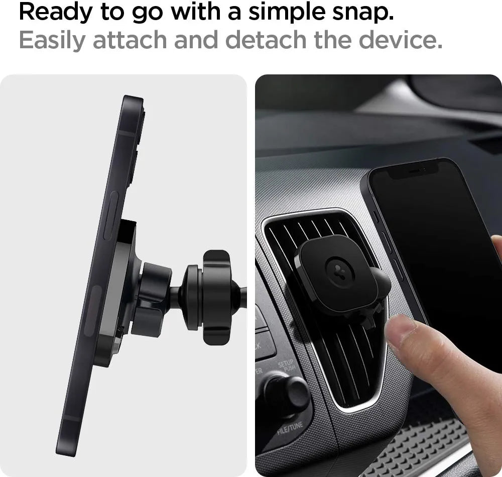 Spigen OneTap (MagFit) Designed for MagSafe Air Vent Car Mount with Detachable Swing Arm for Optimal Airflow Compatible with iPhone 15 Pro Max, 15 Pro, 15 Plus, 15, 14, 13, and 12 Series