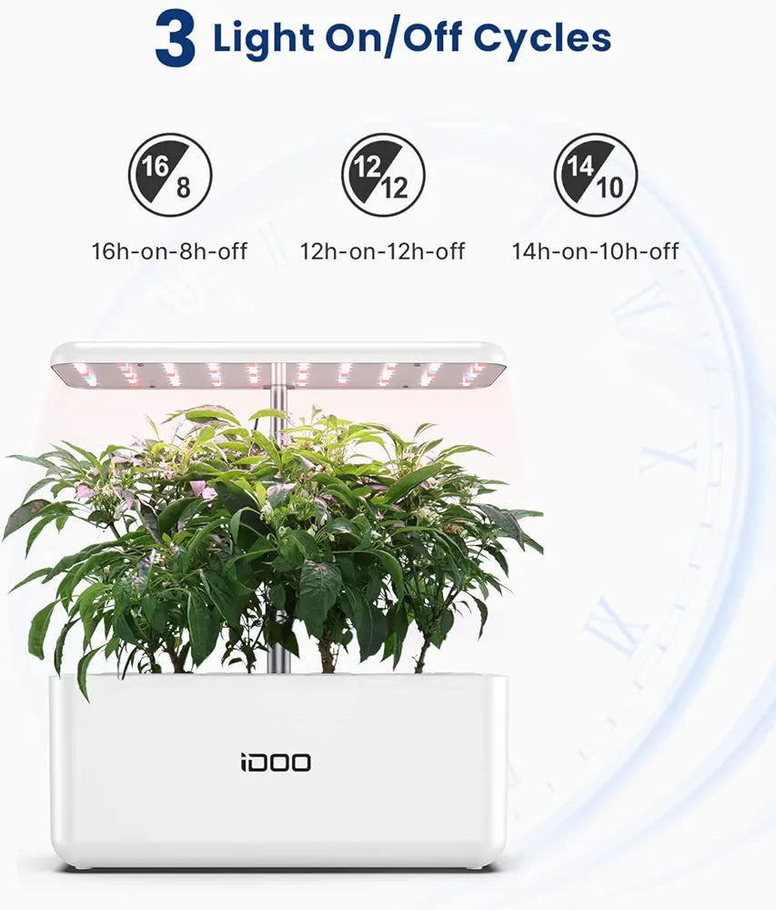 iDOO Smart Garden System, Hydroponic System with LED Grow Light, Germination Kit with Automatic Timer, Hydroponic Propagation Systems Height Adjustable, 37 cm, White (7 Pods)