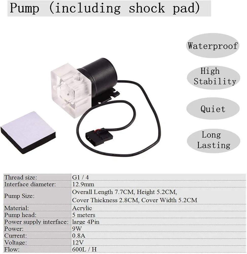 PC Water Cooling Kit DIY Water Cooling Kit with Cooler CPU/GPU Block Cylindrical Water Reservoir Pump LED Fan 240mm Heat Sink Connectors Kit All-in-one Liquid Computer Water Cooling set