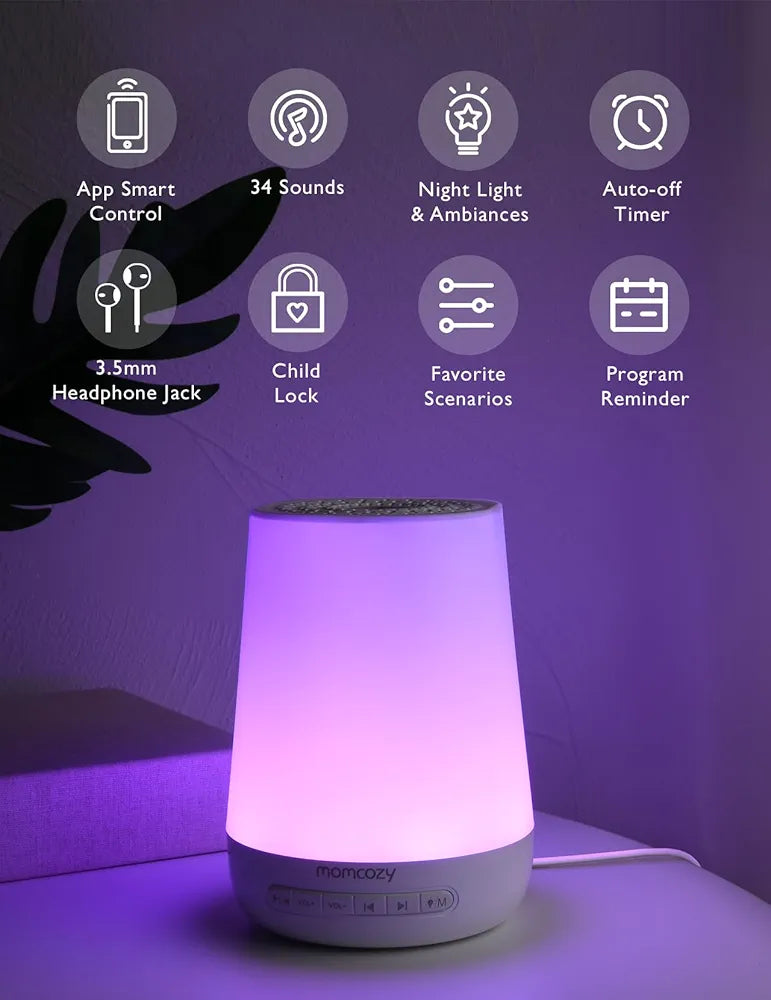 Momcozy White Noise Machine for Baby Sleeping with Night Light, Toddler Sleep Trainer 34 Soothing Sleep Sounds, Timer, App Remote Control, Personal Sleep Routine Alarm Clock(Blue)