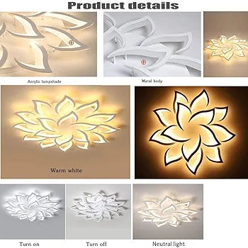 JIAODIE Dimmable LED Ceiling Light Petal Chandelier Flowers Dining Table Lamp Modern Metal Acrylic Ceiling Lamp Living Room Kitchen Bedroom Indoor Ceiling Light Lighting, 18 Heads/Diameter 120 cm/168