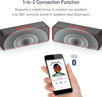 Portable Bluetooth Speaker, TWS Bluetooth 5.0 Wireless Speaker with 3D Stereo Hi-Fi Bass, Built-in 1500 mAh Battery, 12H Playtime