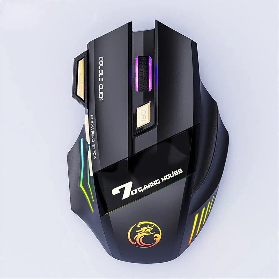 Mute Ergonomic Gaming Mouse iMice GW-X7 7 Buttons Rechargeable RGB Wireless Adjustable DPI Ergonomic Gaming Office Mice (black)