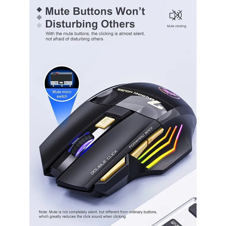 Mute Ergonomic Gaming Mouse iMice GW-X7 7 Buttons Rechargeable RGB Wireless Adjustable DPI Ergonomic Gaming Office Mice (black)