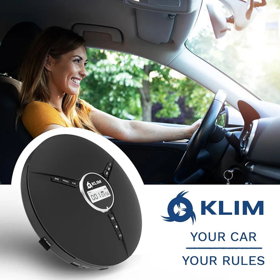 KLIM Discman Portable CD Player with Headphones, Built-in Battery - Version 2024 - CD Players for Home, Car - Compatible w/SD Card, CD, CD-R, CD-RW, MP3, WMA - 5 EQ Effects - Walkman CD Player - Black