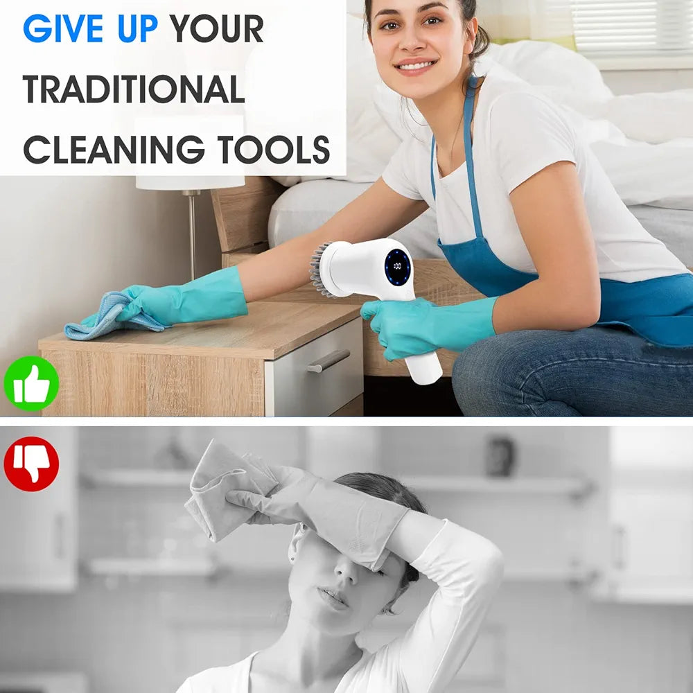 Electric Spin Scrubber, Power Cleaning Brush Shower Scrubber with Digital Display and 4 Replaceable Heads, 2 Adjustable Speeds, Electric Scrubber Brush for Cleaning Bathroom Tile Floor Bathtub Window