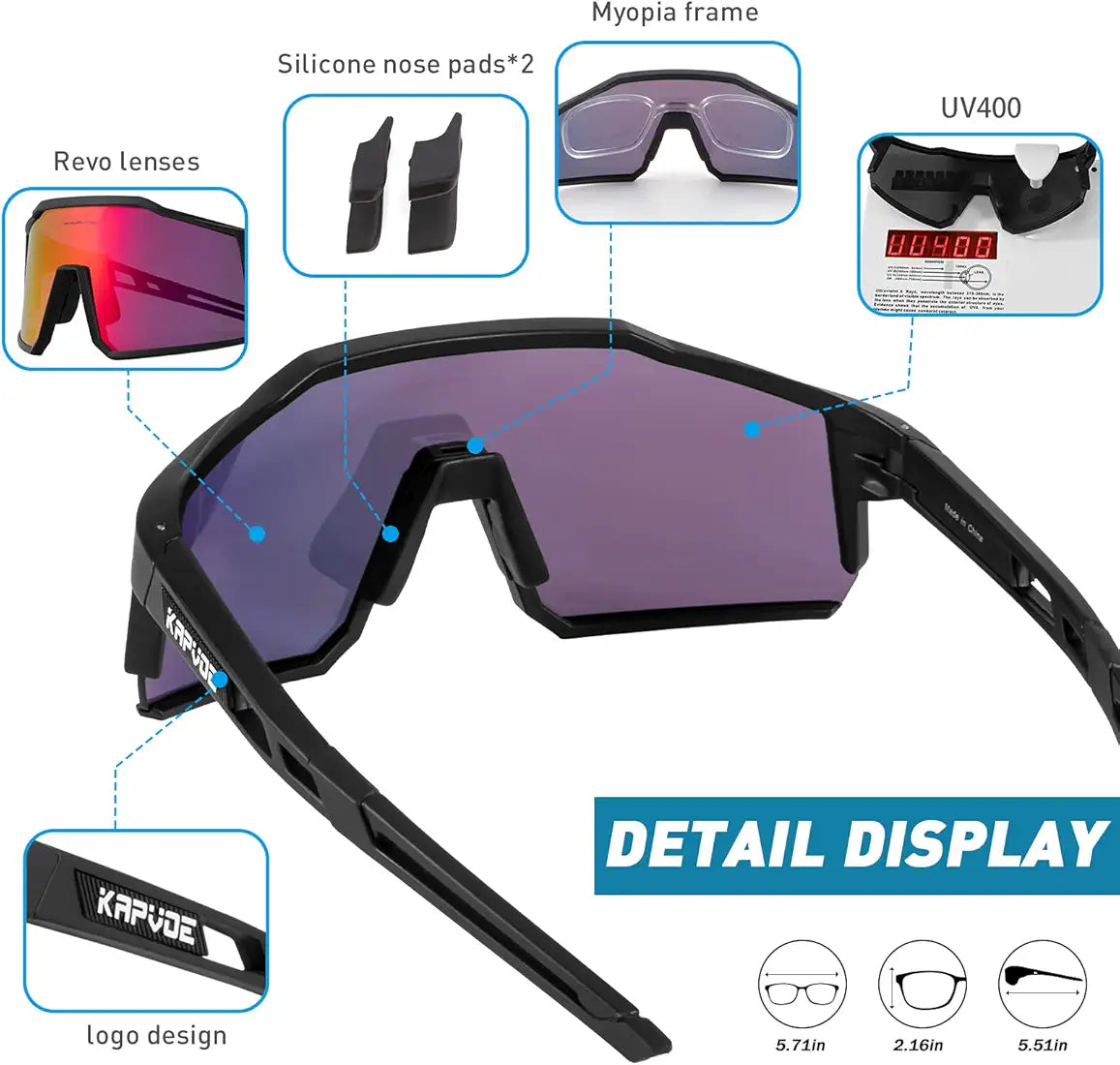 KAPVOE Polarized Cycling Glasses With 1 Lens Or 4 Interchangeable Lens Tr90 Frame For Men Women Sports Sunglasses Bike