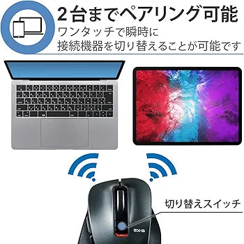 Elecom M-XGM15BBSGM/EC Wireless Mouse, Bluetooth EX-G, Extra Grip Design, Quiet Design, 5 Buttons, Multi Pairing, Medium Size, Gunmetallic
