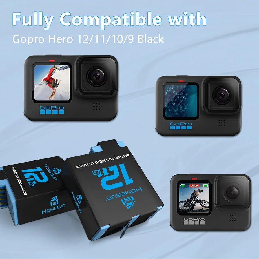Homesuit Hero 10/9 Battery and 3-Channel LED USB Hero 10/9 Charger for GoPro Hero 10/9