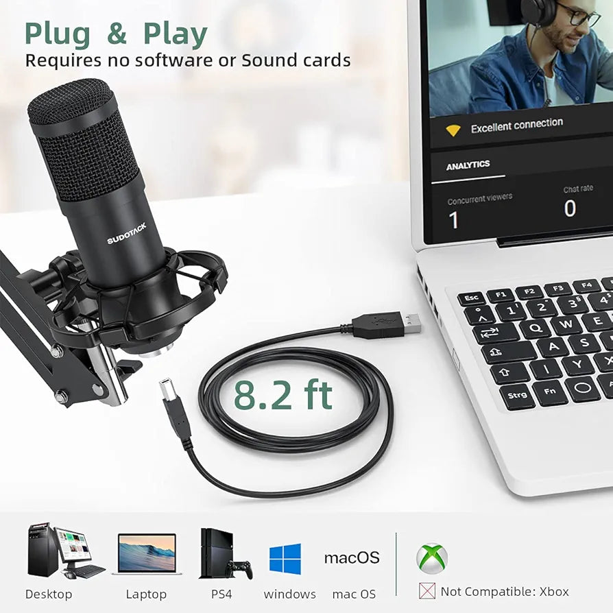 Sudotack USB Streaming Podcast PC Microphone, 192KHz/24Bit Studio