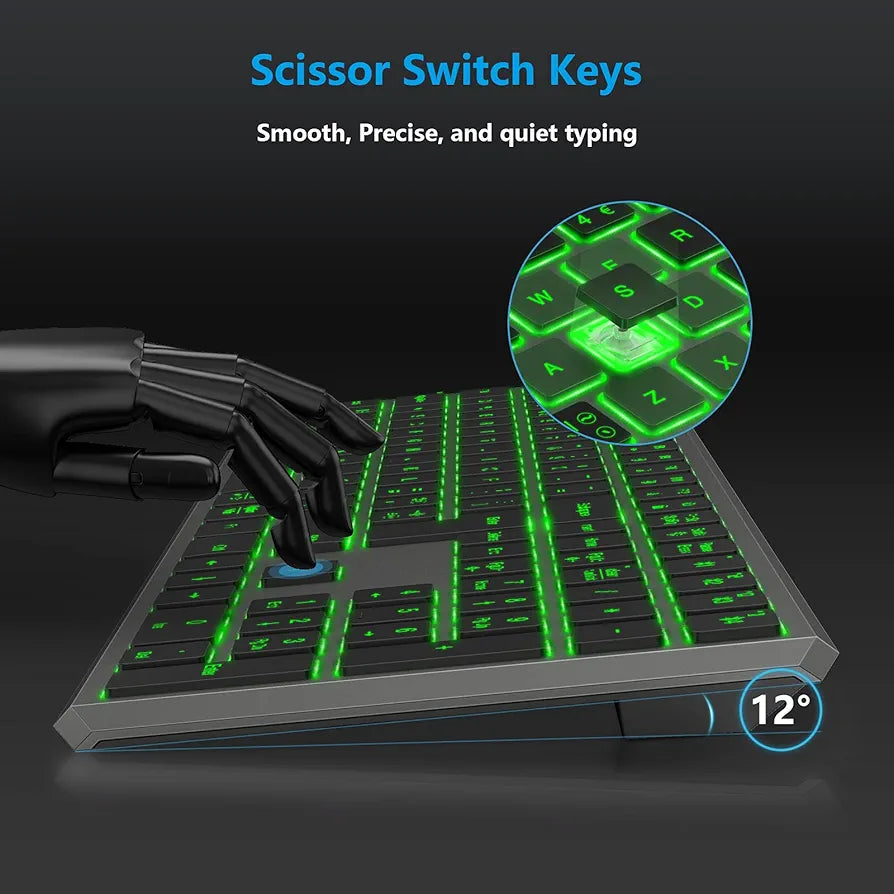 Seenda Bluetooth 7-Color LED Backlit Keyboard for Mac,iPad,Windows, Silent Rechargeable Wireless for Macbook,Laptop,Android Tablet
