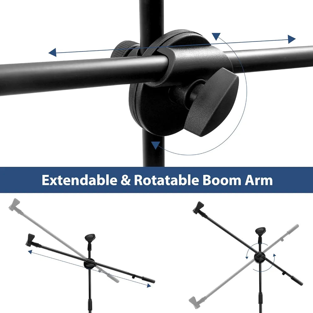 Microphone Stand, Ohuhu Tripod Boom Mic Stands, Dual Mic Clip, Collapsible, Black
