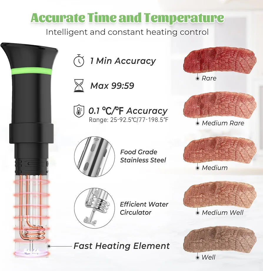 Sous Vide Machines, Immersion Circulators with Recipe, Temperature and Time Digital Display Control, 1000W