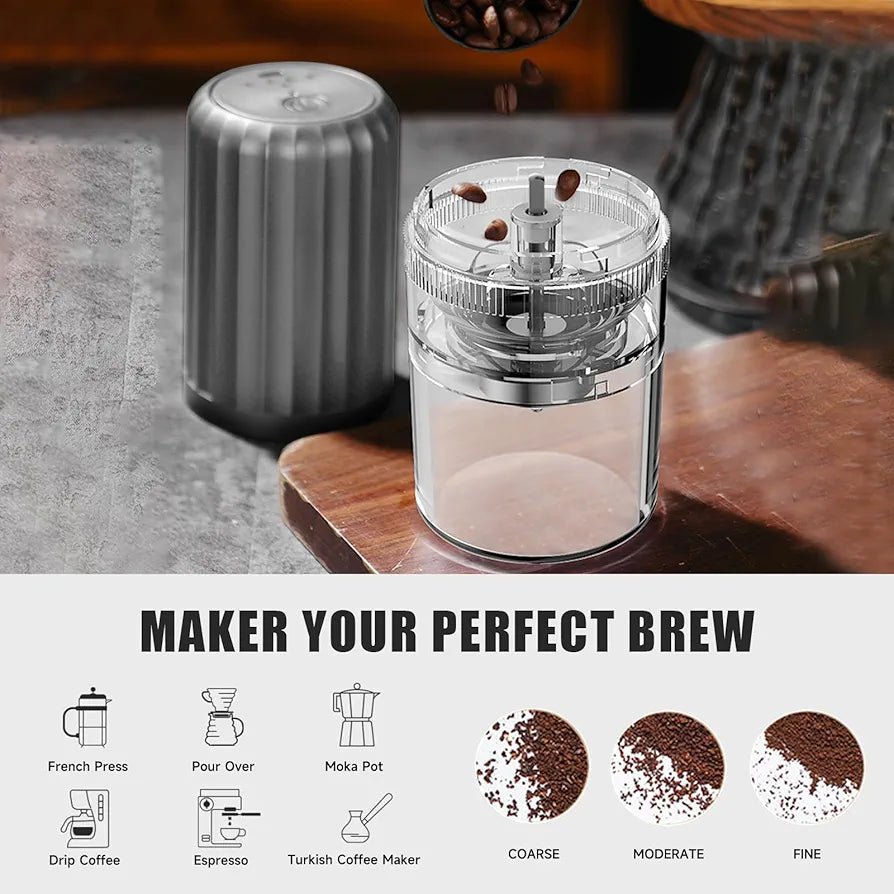 Automatic Burr Coffee Bean Grinder, Multi Grind Setting, Mini Coffee Grinder USB Rechargeable One Touch Ceramic