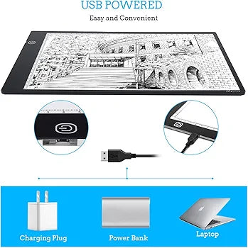 M.Way M.Way A4 LED Tracing Light Box USB Power Super Thin Light Pad Artist Stencil Table Copy Board with Brightness Illumination Adjustable Tattoo Sketch Architecture Calligraphy Crafts For Artists Drawing