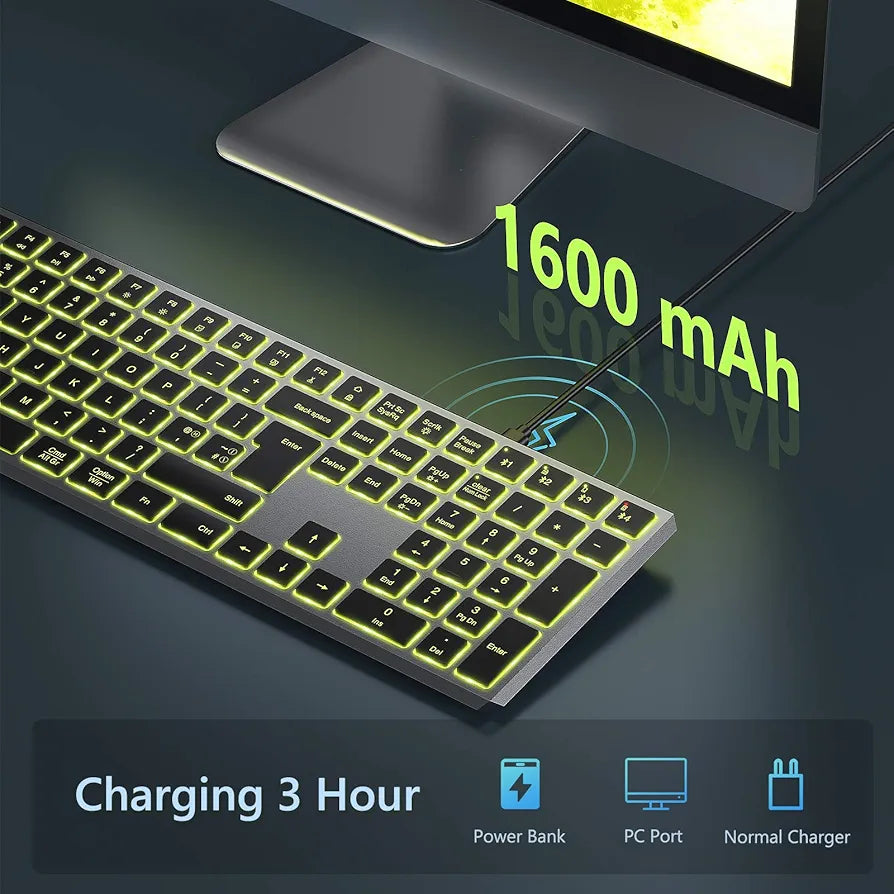 Seenda Bluetooth 7-Color LED Backlit Keyboard for Mac,iPad,Windows, Silent Rechargeable Wireless for Macbook,Laptop,Android Tablet