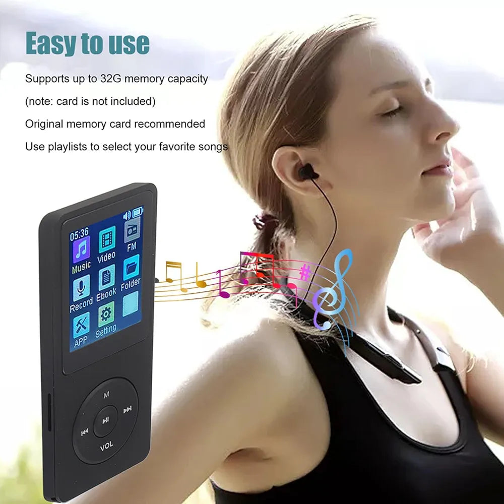 MP3 Player 32GB with Speaker Earphone Portable Mini White Music Player Support Voice Recorder E-Book 1.8 inch HD Screen Support up to 128GB