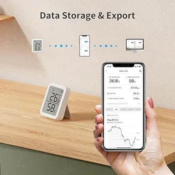SwitchBot Thermometer Hygrometer, Bluetooth Indoor Humidity Meter for Home, Temperature Sensor with App Control, Large LCD Display, Notification Alerts, 2-Year Data Storage Export