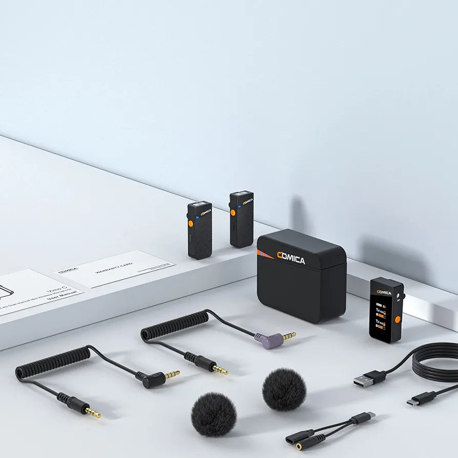 COMICA Vimo C3 Wireless Lavalier Microphone - Noise Cancelling, Mute, Gain Adjust, for iPhone,DSLR Camera, Smartphone, Camcorder Interviews, Vlogging, and Video Recording (Black)