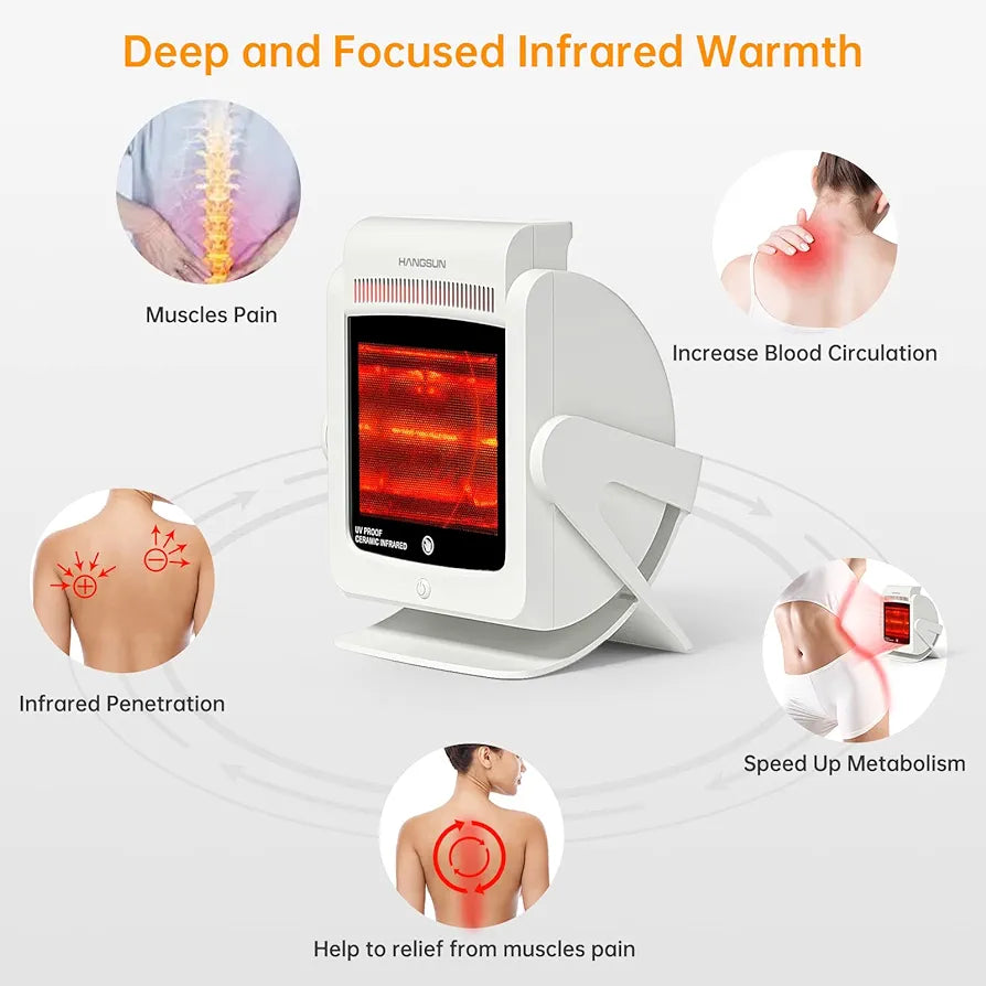 Hangsun Infrared Heat Lamp,Portable Infrared Lamp with Ceramic Glass Plate Wide Heating Range for Office Room Desk Indoor Use