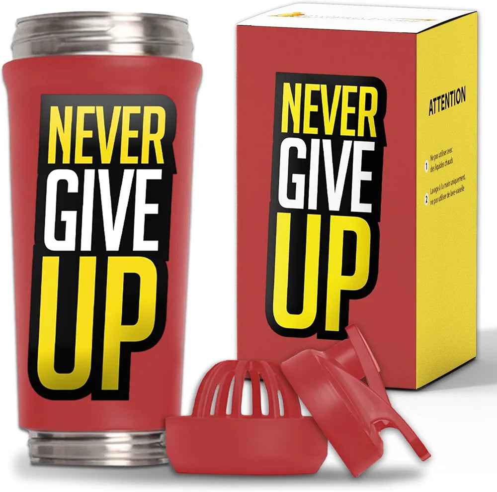 ESPADON Stainless steel protein shaker that eliminates lumps thanks to the PRENIUM filter, easy to clean (NEVER GIVE UP edition)