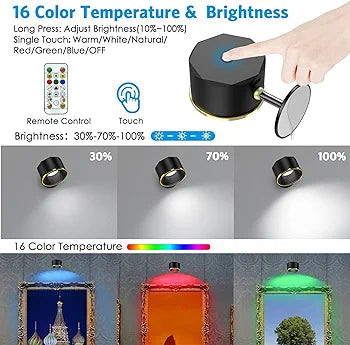 Newest LED Wall Sconce,Rechargeable Wall Mounted Lamp, 16 Colors, 360° Adjustable Base, Remote