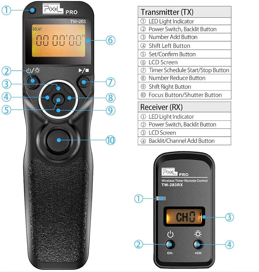 Pixel TW-283 E3 Wireless Shutter Release Cable Wired Remote Control Compatible Compatible for Canon XT XTi XS XSi T1i T2i T3 T3i T4i T5 T5i T6i SL1 EOS R R6 1300D 300D 60D 60Da 70D 80D 90D 850D 750D
