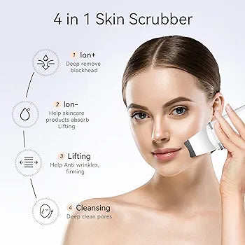 Skin Scrubber, ANLAN Ultrasonic EMS Ion Exfoliating Device Face Cleanser and Blackhead Remover Pores Cleaning Wrinkle Remover Comedone Extractor Skin Care with 4 Modes USB Rechargeable