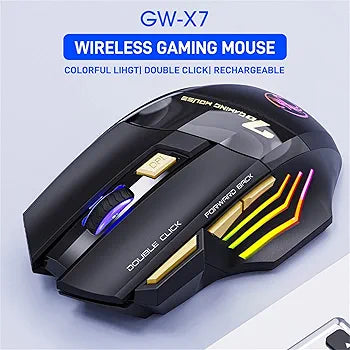 Mute Ergonomic Gaming Mouse iMice GW-X7 7 Buttons Rechargeable RGB Wireless Adjustable DPI Ergonomic Gaming Office Mice (black)
