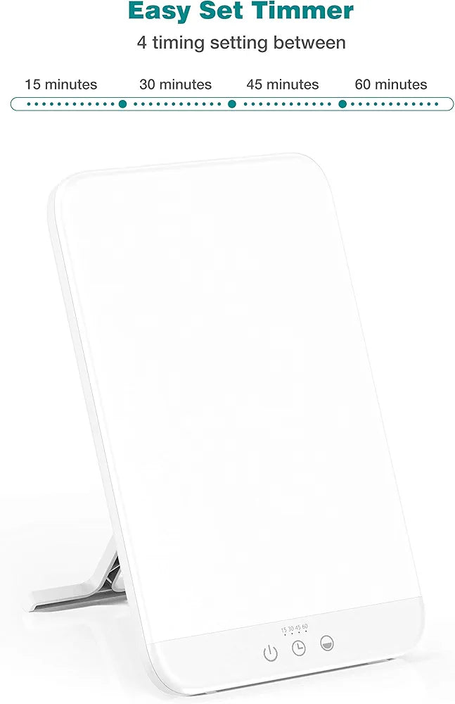 Light Therapy Lamp, Ultra-Thin UV-Free 10000 Lux Therapy Light, Timer Function, Adjustable Brightness Levels, Two Color Temperature, 90° Rotatable Stand for a Happy Life
