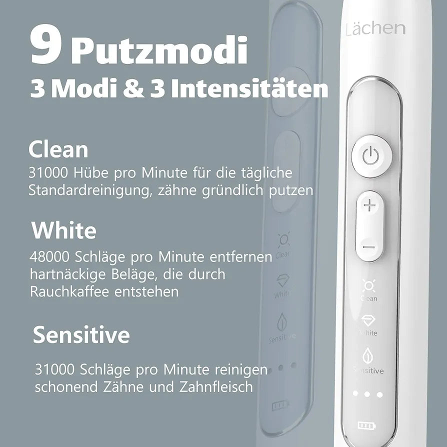 Lächen Sonic Electric Toothbrush Sonic Toothbrush - RM-T8B with 4 Toothbrush Heads and Timer, 3 Modes & 3 Vibration Levels with Travel Bag, Wired