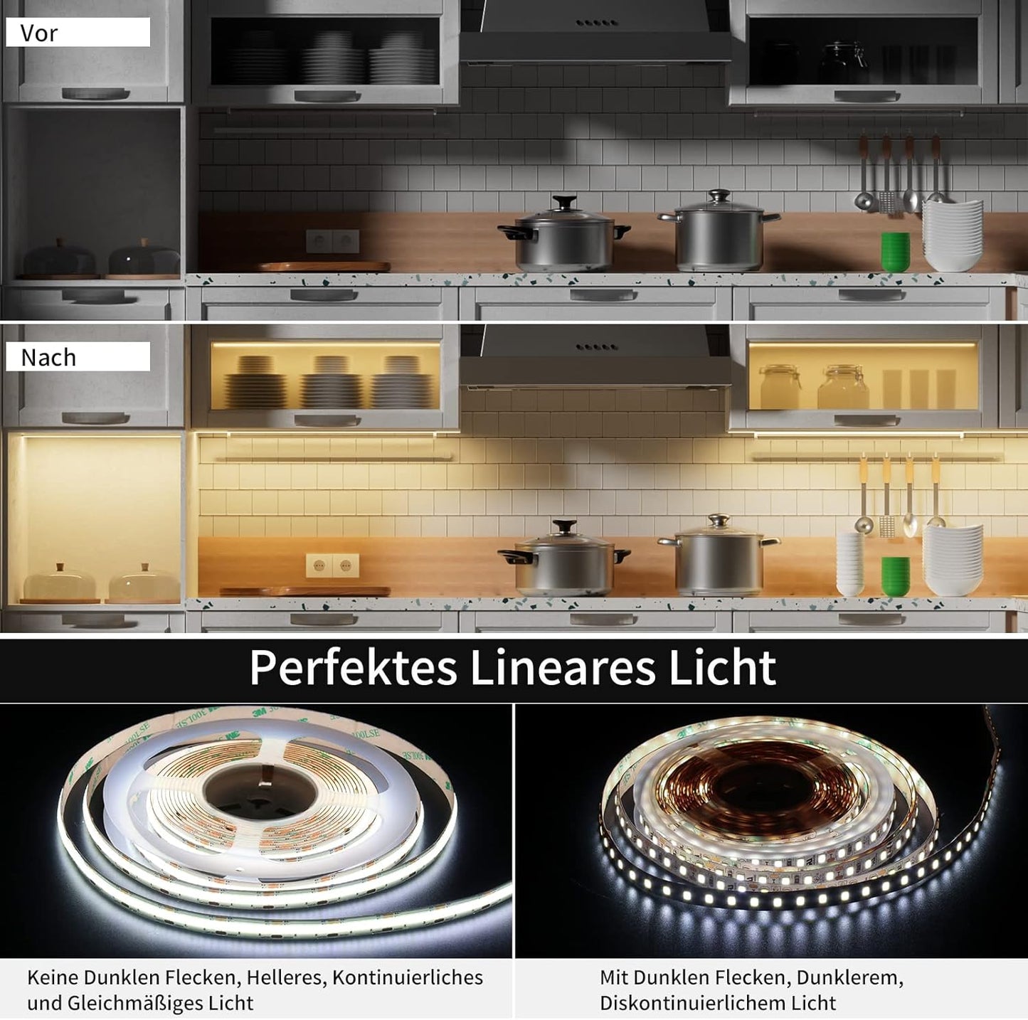 PAUTIX COB LED Strip CCT Warm White Cool White, 5 m, 3200 LEDs, Dimmable, 2700 K - 6500 K, 24 V LED Strip Light Set with Power Supply and RF Remote Control for Bedroom, Kitchen, TV, Mirror, DIY